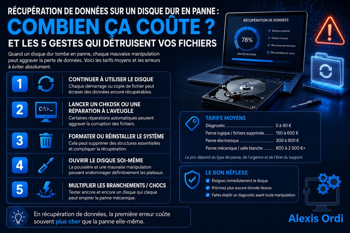 Récupération de données sur un disque dur en panne à domicile